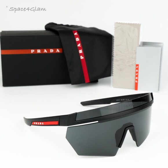 NEW Prada Linea Rossa PS01YS 1BO06F Black Grey Single Lens Unisex Sunglasses - Picture 8 of 10